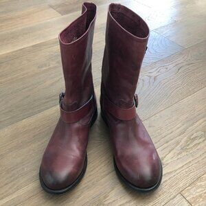Pierre Hardy Mid Calf Harness Leather Boots w Buckle Detail Burgundy Sz 9